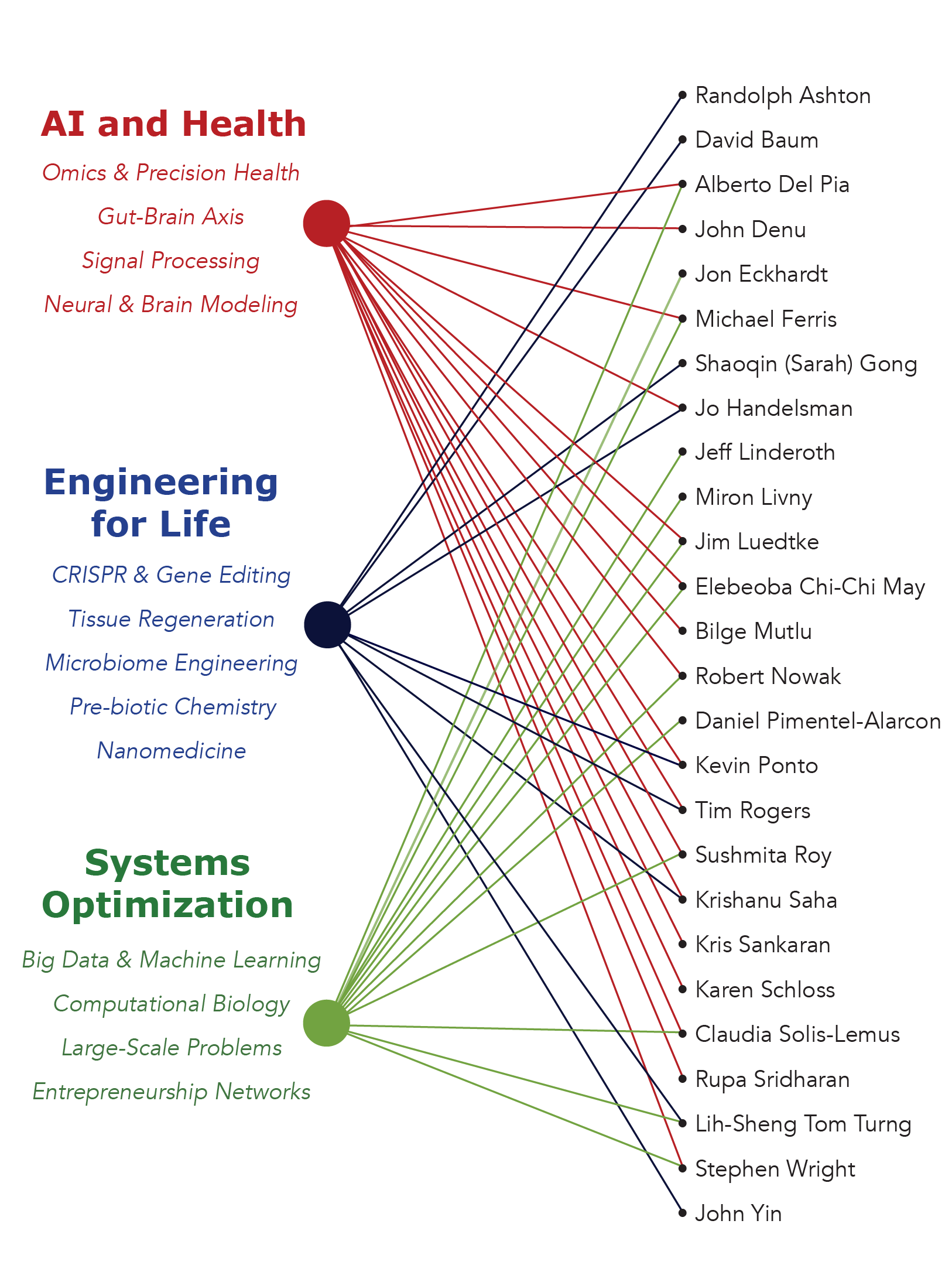 Matrix of faculty and fellows linked to their areas of expertise