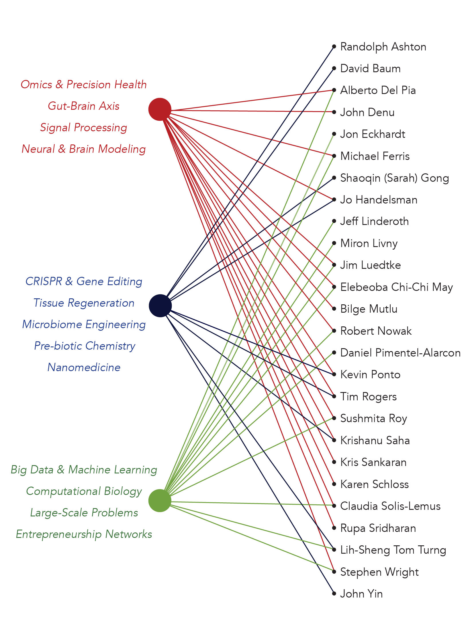 Matrix of faculty and fellows linked to their areas of expertise