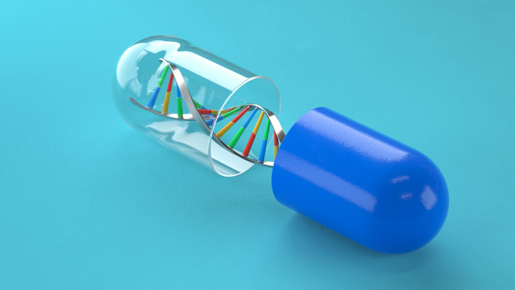 medical capsules with DNA molecule, 3d rendering,conceptual image.