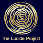 Lucida logo representing starry night.Concentric layers in a circle that are gold with a dark background, words say Lucida Project