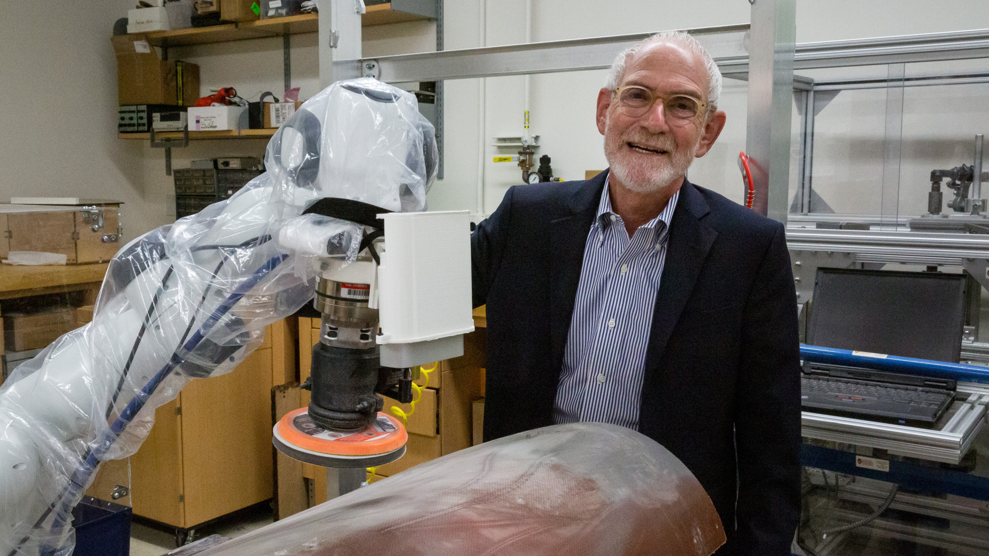 Robert Radwin, professor emeritus of industrial and systems engineering, has recently worked with major companies to study the benefits and issues associated with introducing collaborative robots to manufacturing systems. Photo: Joel Hallberg / UW–Madison College of Engineering