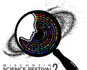 Theme logo for Wisconsin Science Festival 2026 featuring a magnifying glass, a galaxy, and an multicolored depiction of a genome