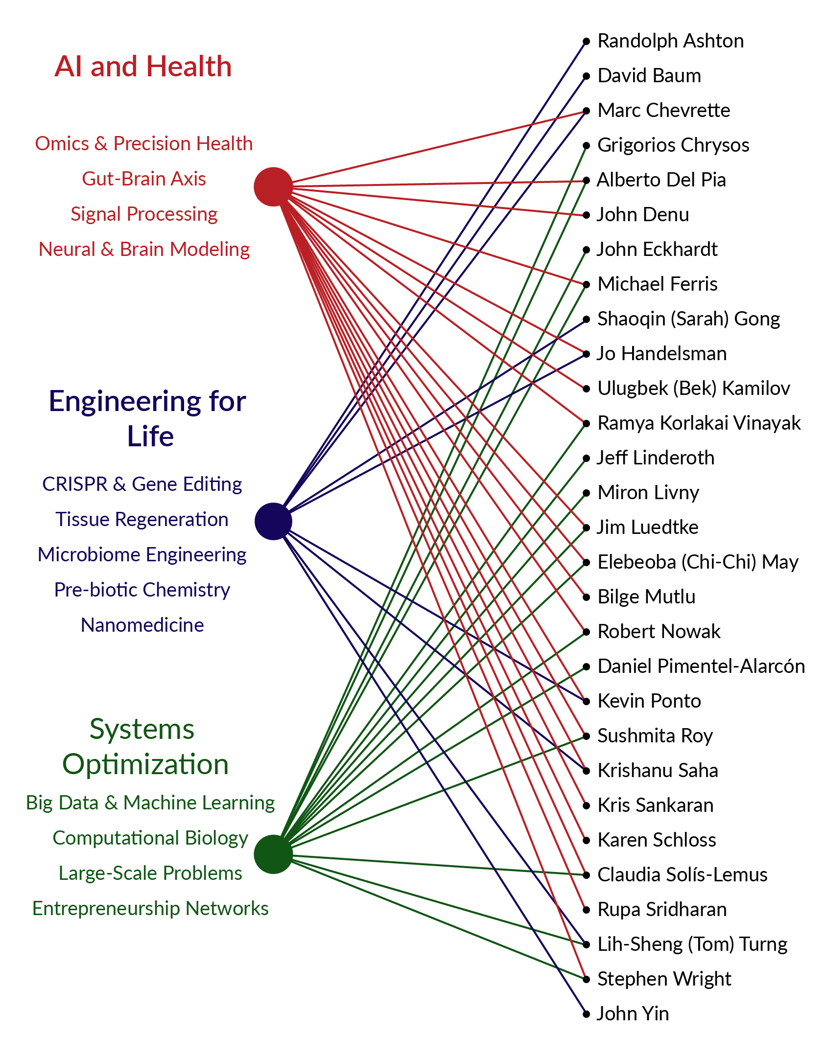Matrix of faculty and fellows linked to their areas of expertise