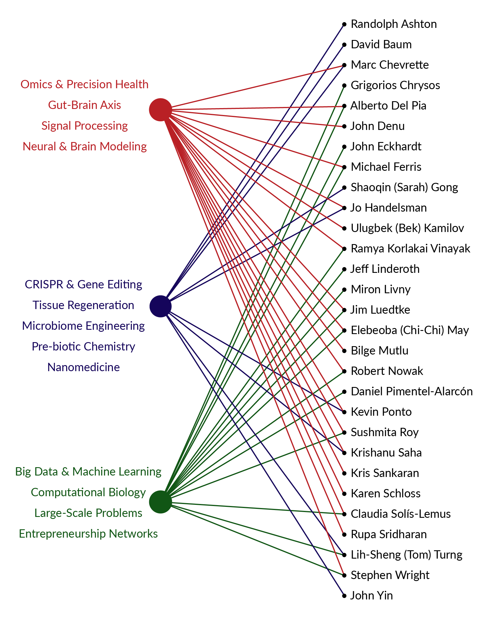 Matrix of faculty and fellows linked to their areas of expertise