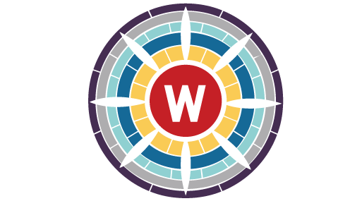 Badger Voltaics logo. Colorful wagonwheel design.